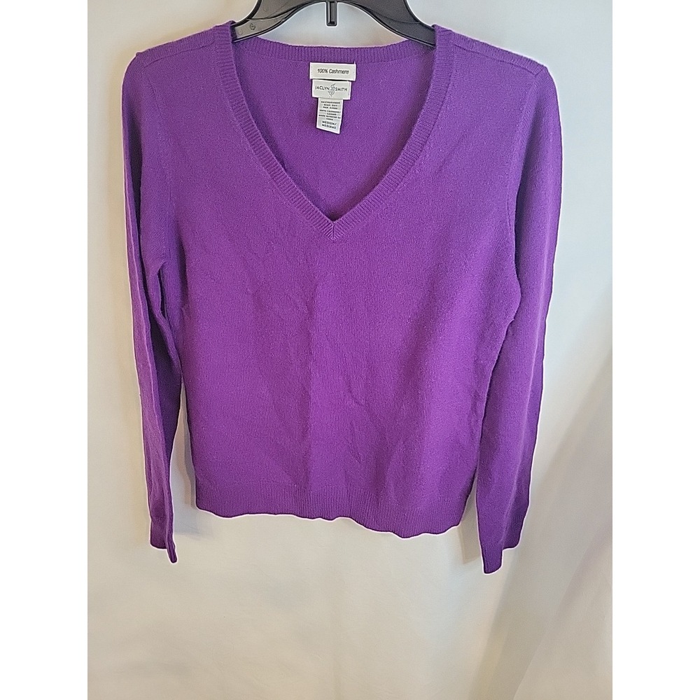 JACLYN SMITH Purple 100% cashmere pull on v-neck sweater~M~QUALITY~NICE